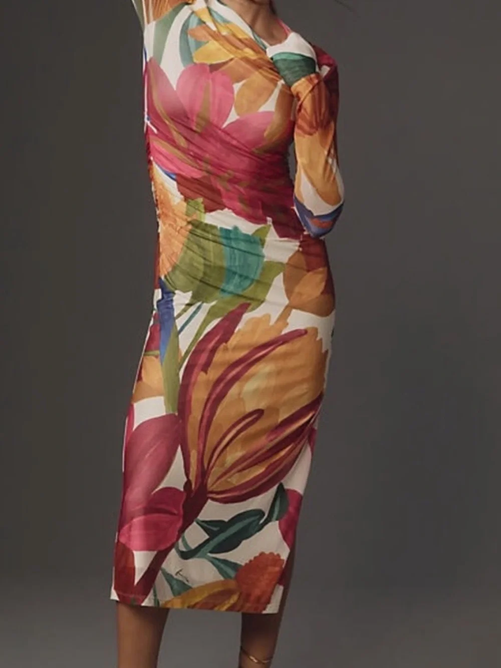 NWT Farm Rio Long-Sleeve Mock-Neck Mesh Slim Midi Dress NWT Large - Picture 2 of 13